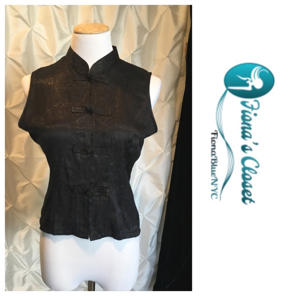 Shimmering Ink Black Silk Asian Top